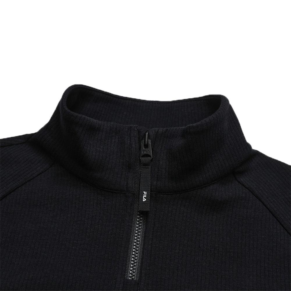 FILA Original Classic Simple Comfortable Versatile Slim Fit Stand Collar Half Zip Knit Long Sleeve T-Shirt Women Tops Black F11W549216FBK