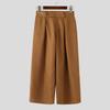 INCERUN Men High Zip-up Waist Solid Casual Pleating Long Wide Legs Pants Trousers