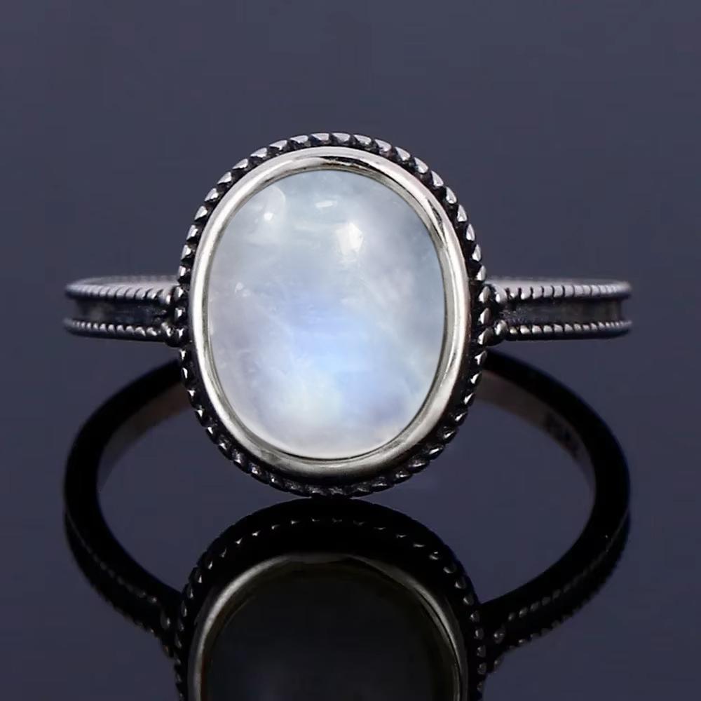 Vintage 925 Silver Ring Natural Moonstone Flower Ring 925 Hollow Eye Shape Round Sun And Moon Ring Fine Jewelry for Women Men