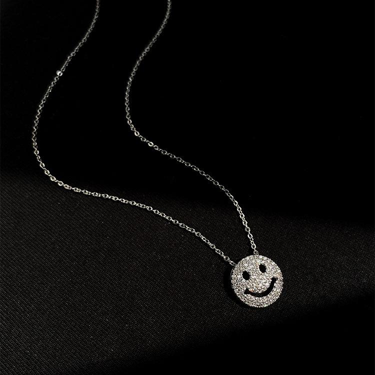 Delicate and Lovely Zircon Cross Smiley Face Collarbone Chain French Design Sense of Personality Hip Hop Necklace
