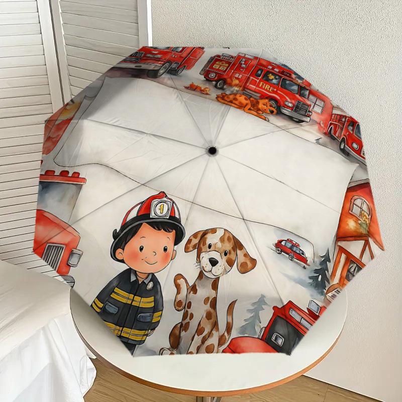 1PC Firefighter Dog Umbrella-8-Rib Reinforced, Automatic Open, Lightweight & Durable, Fashion Accessory for Outdoor, H0373