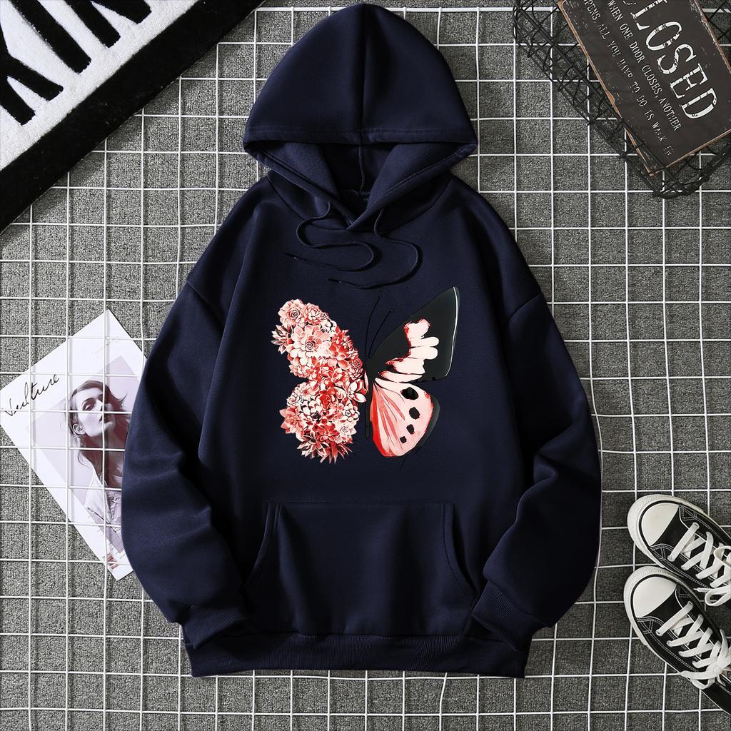 New European and American Trendy Peripheral Butterfly Printing Hooded Fleece Sweater Men's and Women's Sports