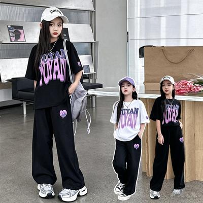 Sommarkläder Set för Tonårsflickor Barn O-ringad T-shirt och Casual Byxdress Student Skola Kortärmad Topp Underdel Outfits