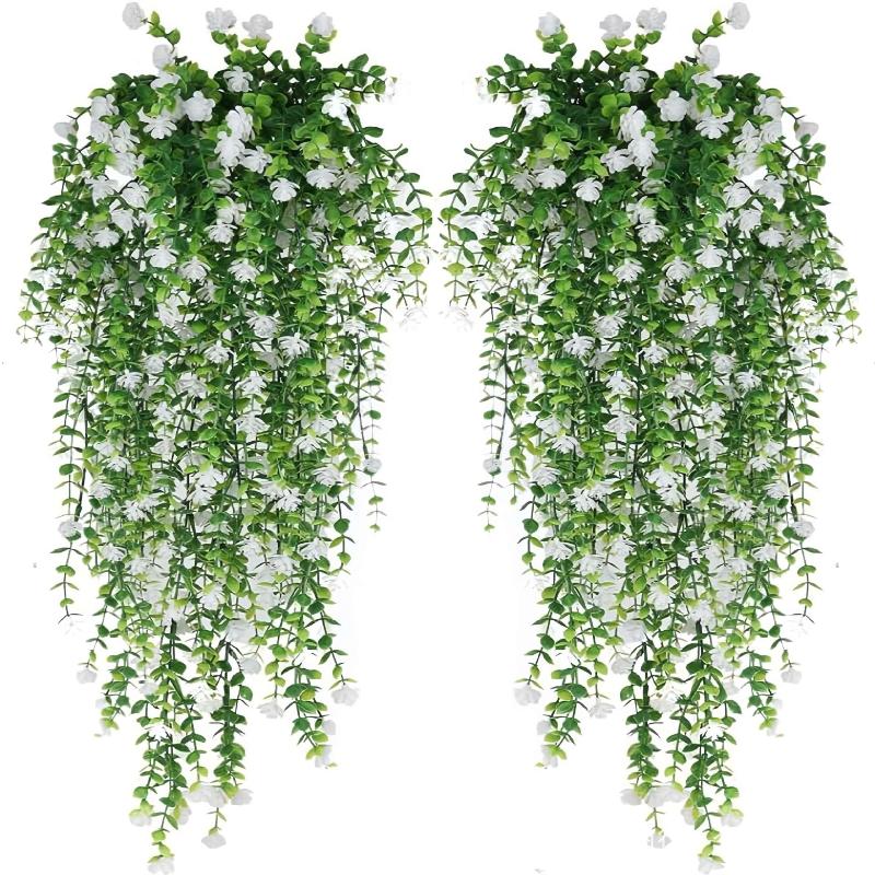 2Pcs Wall Home Garden Wedding Decoration Outdoor Artificial Plant Hanging Flowers With Eucalyptus Leaves Greenery Vine