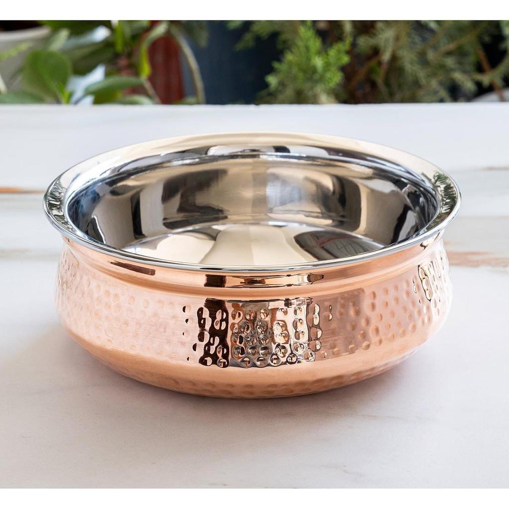 Hammered Steel Copper Handi Bowl, for Serving Dishes, Tableware, 1350 ML, Pack of 1