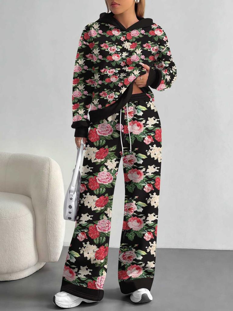 Gradual Change European and American Autumn and Winter Casual Long-sleeved Suit Women's Hooded Sweater Trousers Two-piece Set