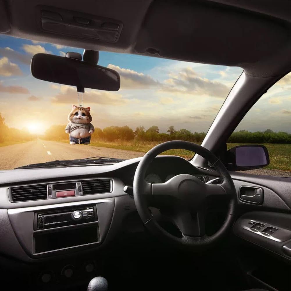 Fat Cat / Dog Car Rear View Mirror Decoration Deb Dog Cat Mascot Keychain