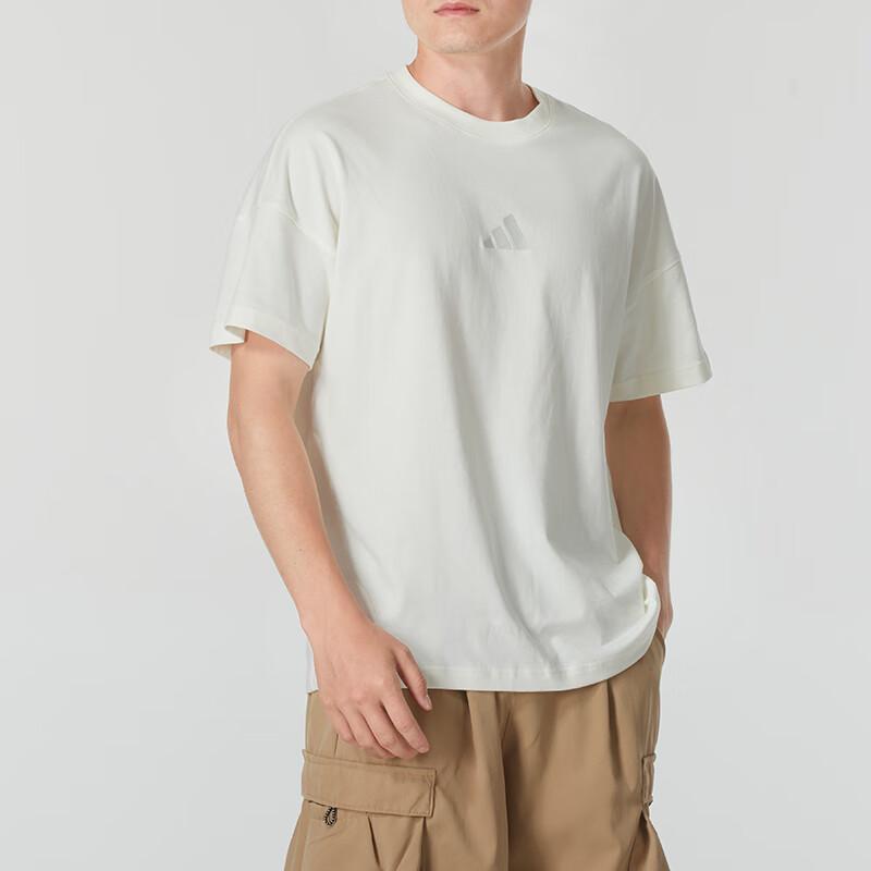 Adidas Round Neck Solid Color Casual Short Sleeve T-Shirt Men Tops Han-Jade-White IY6597