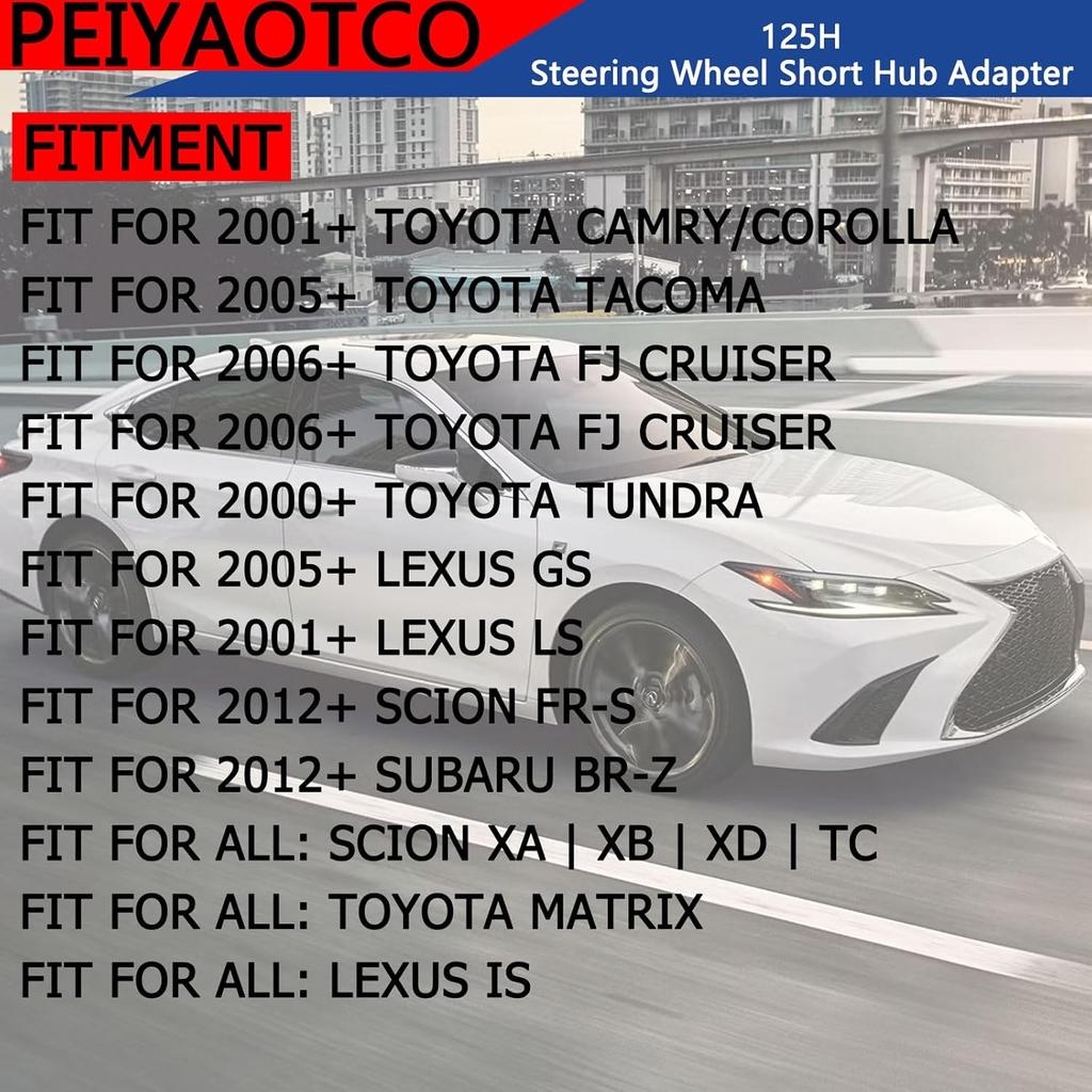 125H Aluminum 6-Hole Steering Wheel Short Hub Adapter Fits For Toyota Camry Tacoma Corolla FJ Cruiser Tundra Matrix Lexus IS GS Scion FR-S XA XB XD
