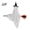 Ghost with Wizard Hat Hanging Broom Halloween Decoration Flying Witch Ornament for Creative Holiday Decor Haunted House Porch Tree Spooky Outdoor