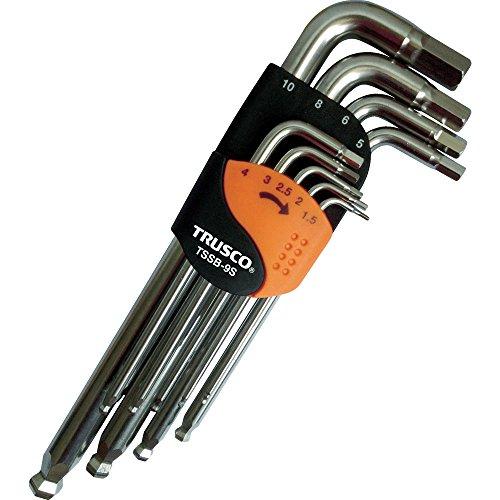 TRUSCO Stainless Steel Ball Point Hex Wrench Set, Standard Type, Silver, 9-Piece Set, TSSB-9S