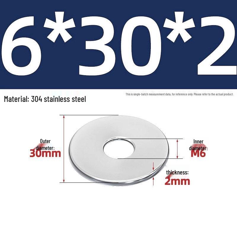 Extra Large Thickened Flat Washer - 304 Stainless Steel, M3 to M30 Sizes