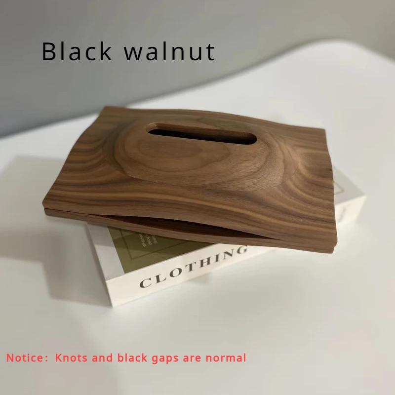 Solid Wood Desktop Tissue Box Living Room Household Black Walnut Paper Box
