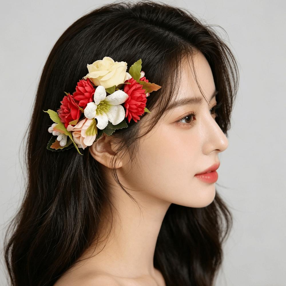 Vielseitiger Teller Haarschmuck Romantischer Blumen Haarkamm Vintage Metall Braut Haarschmuck Stoff Retro Rose Brautjungfern Kopfschmuck Damen