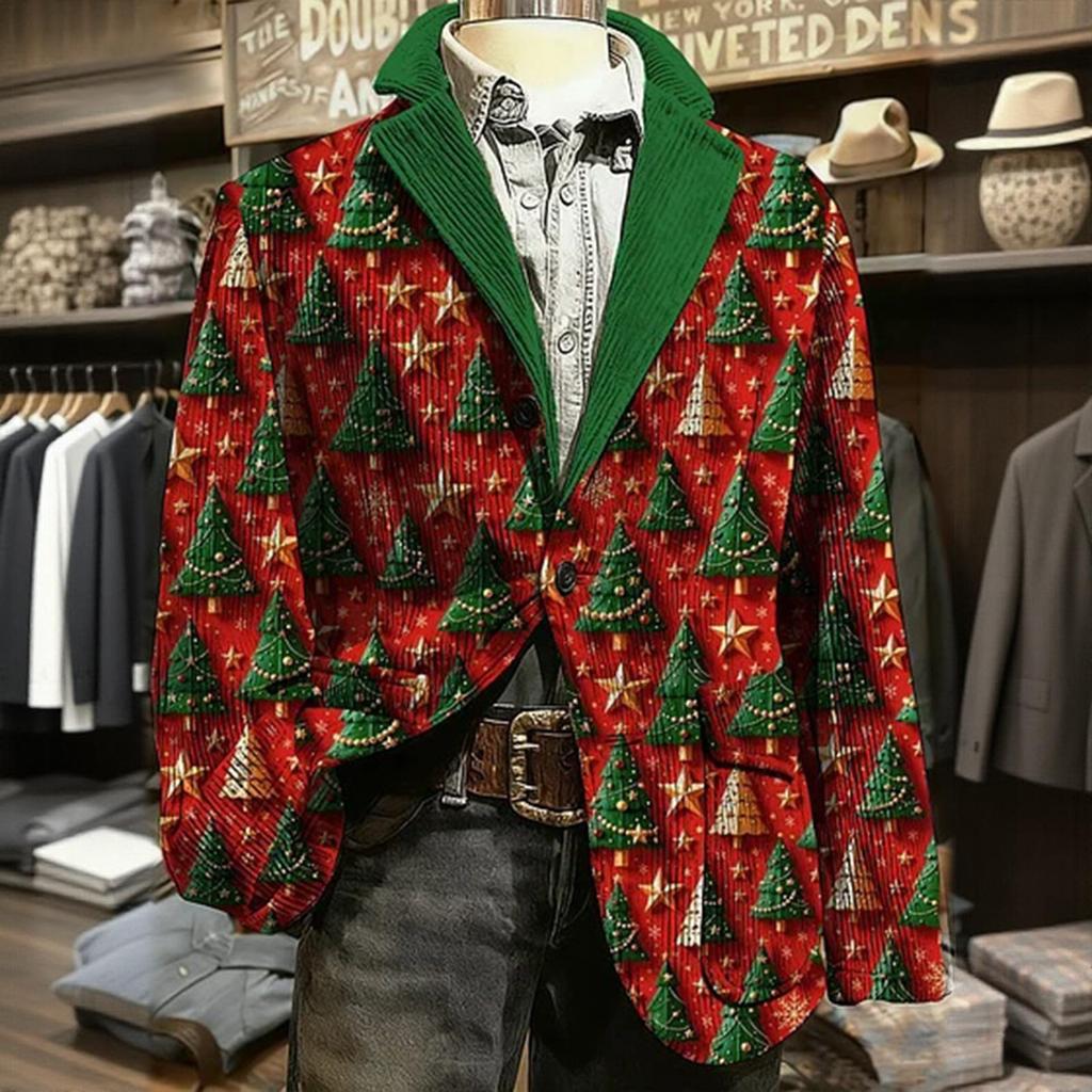 Men's Printed Corduroy Warm Pocket Suit Jacket Cardigan Men's Casual Suit