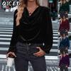 Camicette e camicie da donna con scollo a V, maniche lunghe, stampa tinta unita casual alla moda