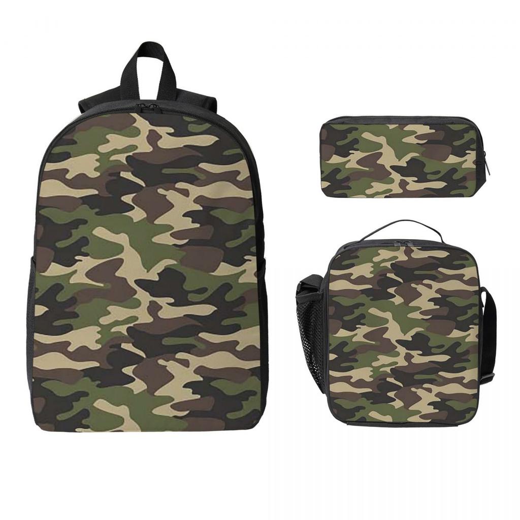 Camo Backpack Boys Girls BookBag School Bag Shoulder Bags 3ps Insulated Lunch Bag Pencil Case