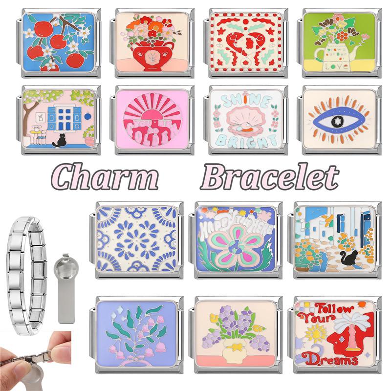 New Creative Design Eyes Colorful Flowers Cat Dog Ball Italian Charm Links Fit 9MM Bracelet Stainless Steel DIY Making Jewelry