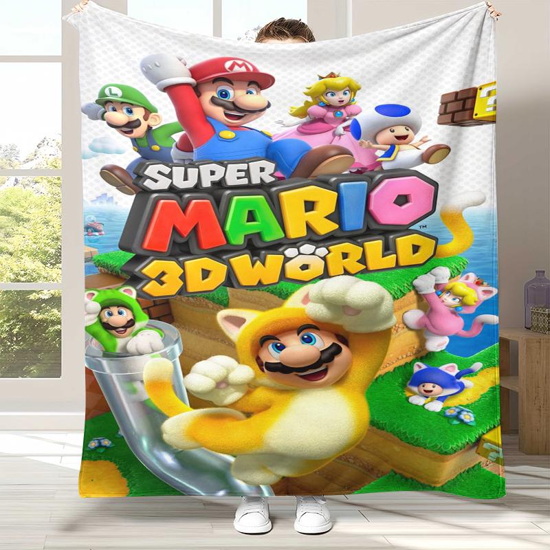 Retro M-Mario Bros Game Cartoon Flannel Blanket,Ultra Soft Warm Plush Throw for Home Bedroom Bed Sofa Cover Camping Picnic gift