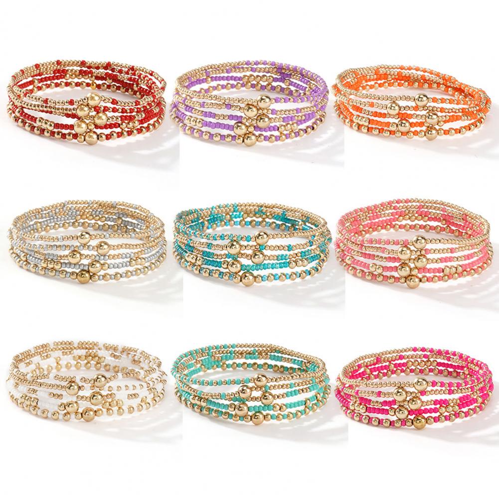 Layered Wrist Accessories Stackable Beaded Bracelets 1pcs Beaded Bracelet Stack for Women Teenage Girls Tiny Elastic Stretch