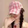Korean Bowknot Plaid Baseball Cap For Women Sweet Korean Kpop Girl Snapback Peaked Hat Casual Outdoor Adjustable Sunscreen Hats