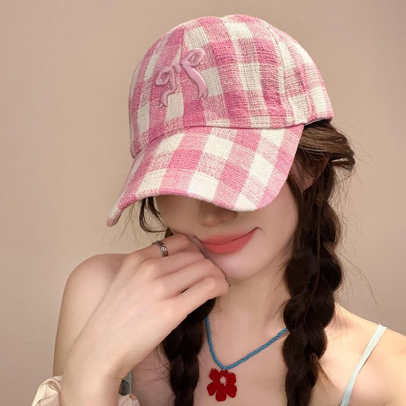 Sunscreen Adjustable Outdoor Casual Hat Peaked Snapback Girl Kpop KFashion Style Korean Sweet Women For Cap Baseball Plaid Bowknot Hats