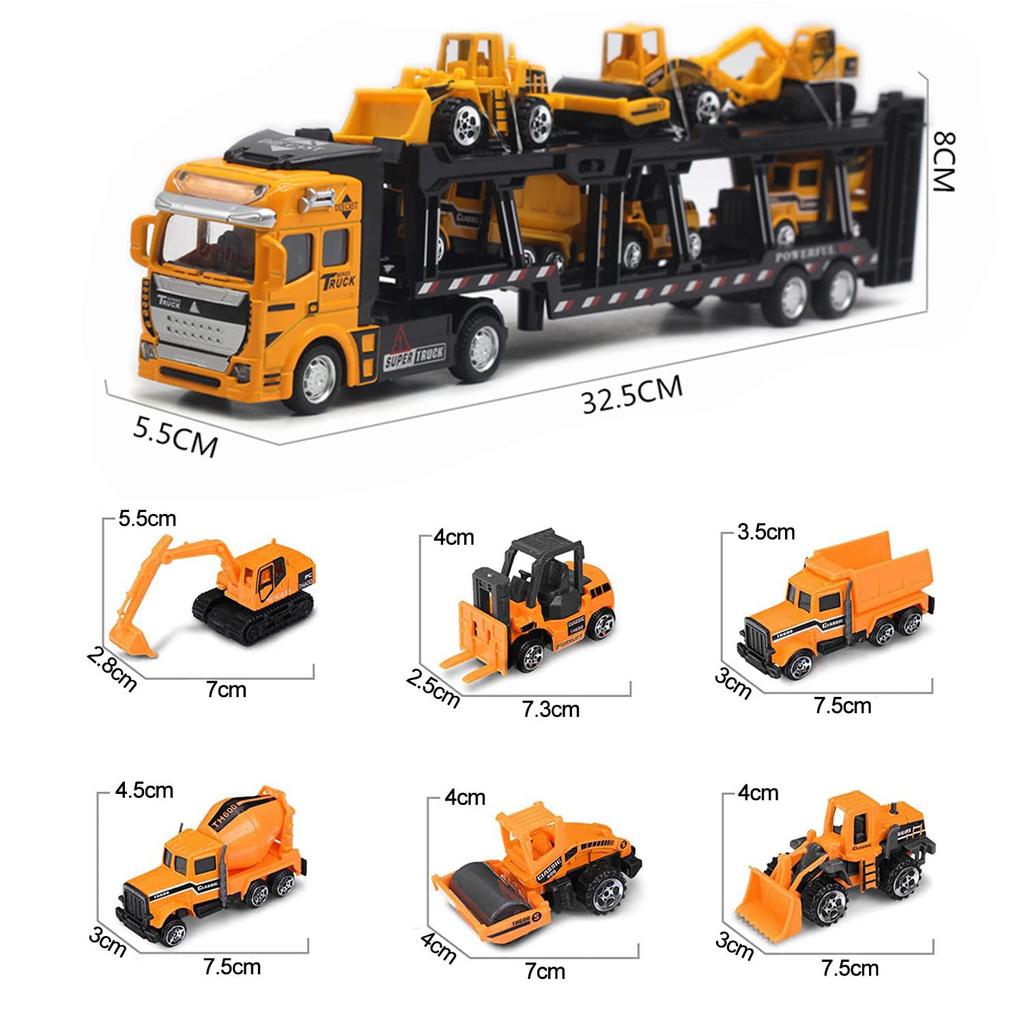 Carecoly Construction 6 Mini Cars 1 Storage Car Construction Vehicle Working Construction Work Indoor Birthday Christmas Vehicles, Set, Car, Toys,