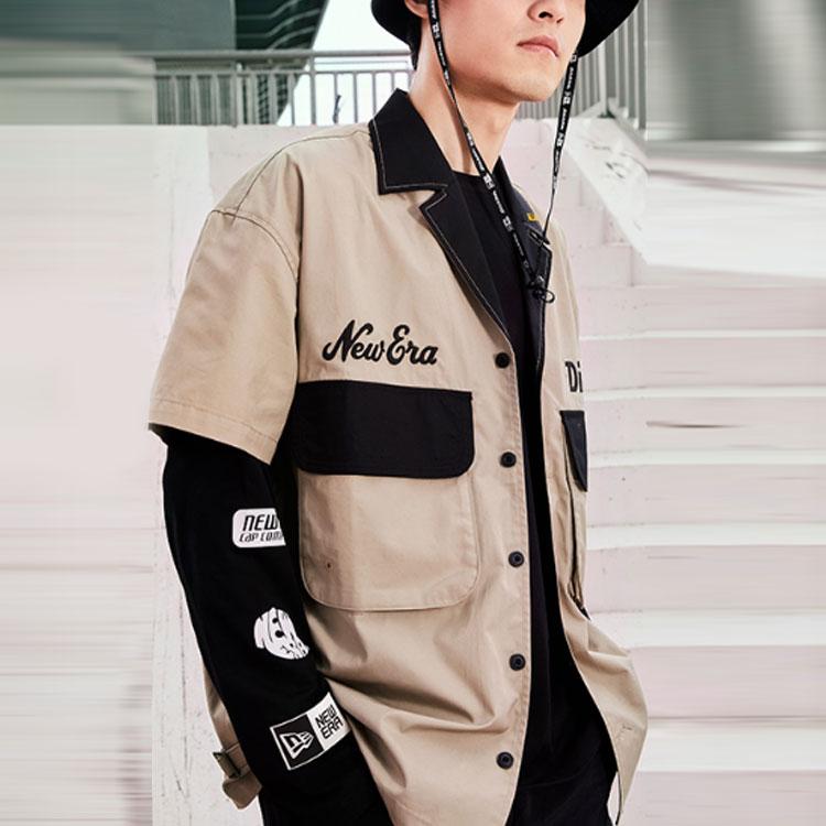 New Era × Dickies Collaboration Letter Print Single-Breasted Work Short Sleeve Shirt Unisex Shirts Brown 13057091