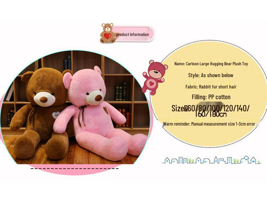 Large Cute Teddy Bear Plush Toy - Sleeping Doll Pillow for Girls