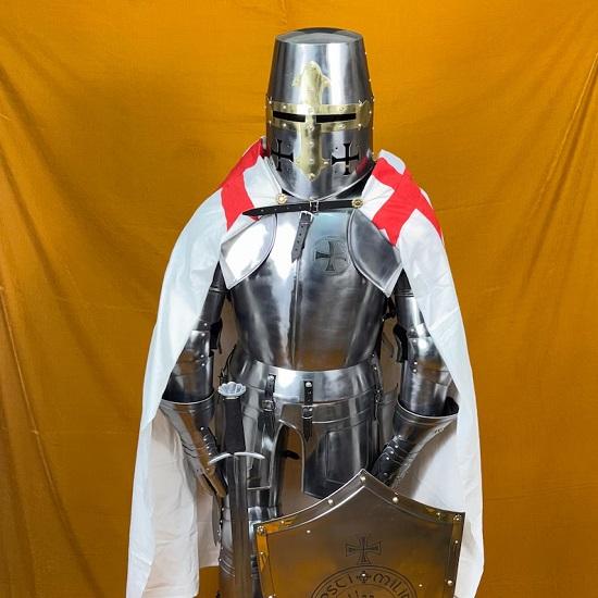 Full Templar Knight Armor Suit | Polished Medieval Roman Steel Armor with Display Stand  Ideal for Home Décor