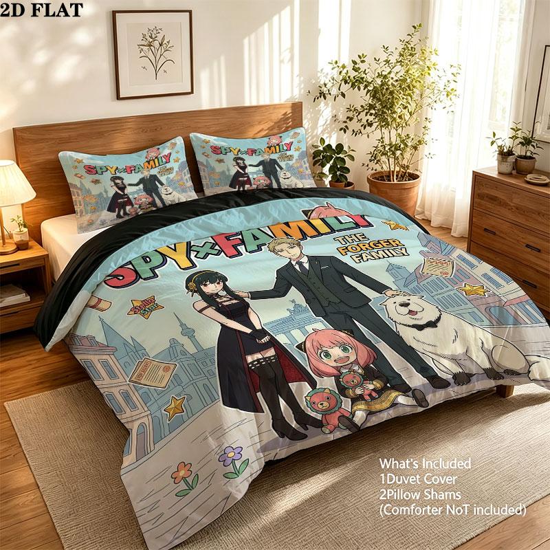 Spy Family Pattern Bedding Quilt Set Quilt Cover Pillowcase Home Birthday Gift(1 * duvet cover + 2 * pillowcase, without core)