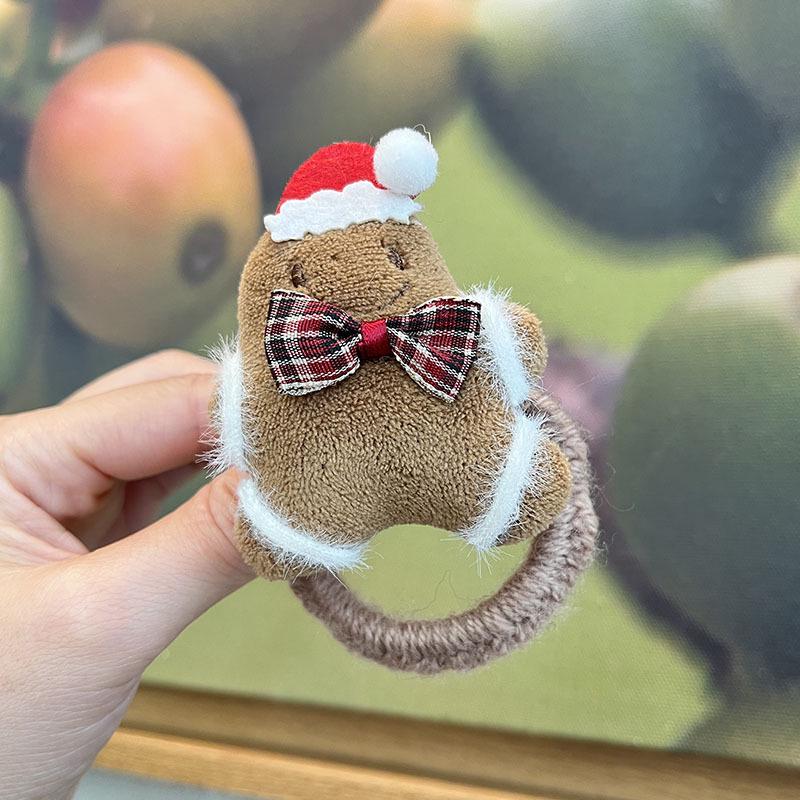 2024 Vánoční medvěd a perníček plyšová čelenka a sada gumiček do vlasů: Podzimní/zimní doplňky pro dívky