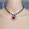 Gothic Double Chain Ruby Spider Pendant Necklace
