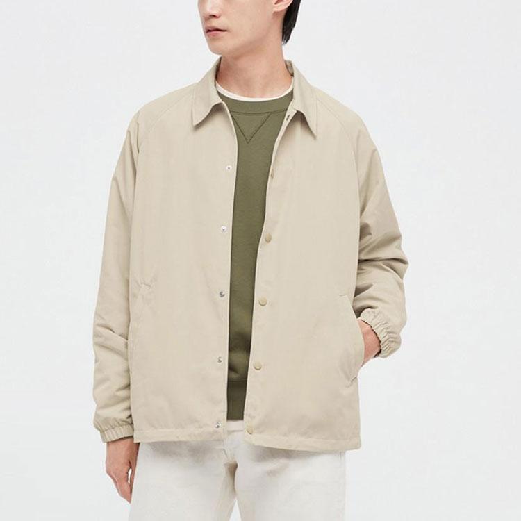 Uniqlo Solid Color Lapel Casual Jacket Unisex Jackets Beige 445041-30
