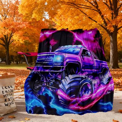 Monster Truck Lightning Outdoor Flannel Blankets, Travel, Home Blankets, Suitable for All Seasons,Christmas Gifts. R1127233