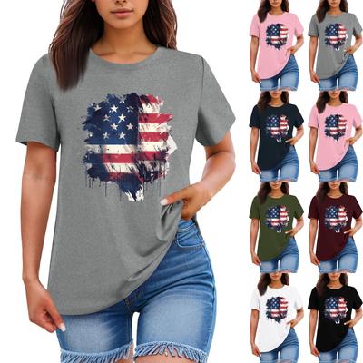 Women's Fashion Casual Printed Round Neck Short Sleeved T-Shirt Top T-Shirt Top Top