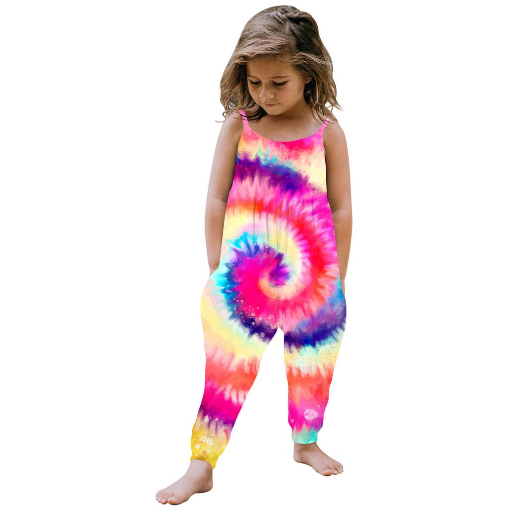 Småbarn Jenter Baby Barn Jumpsuit Tie-dye Strap Romper Sommer antrekk