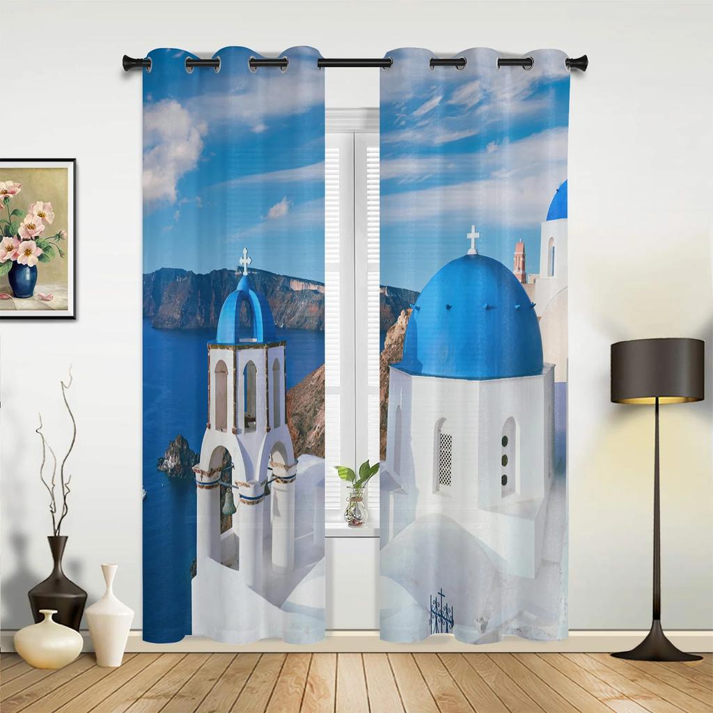 Retro Mechanical Gear Clock Blue Hall Curtains Living Room Kitchen Boy Girl Bedroom Long Window Curtain Cortinas Home Decor Polyester Ideal For