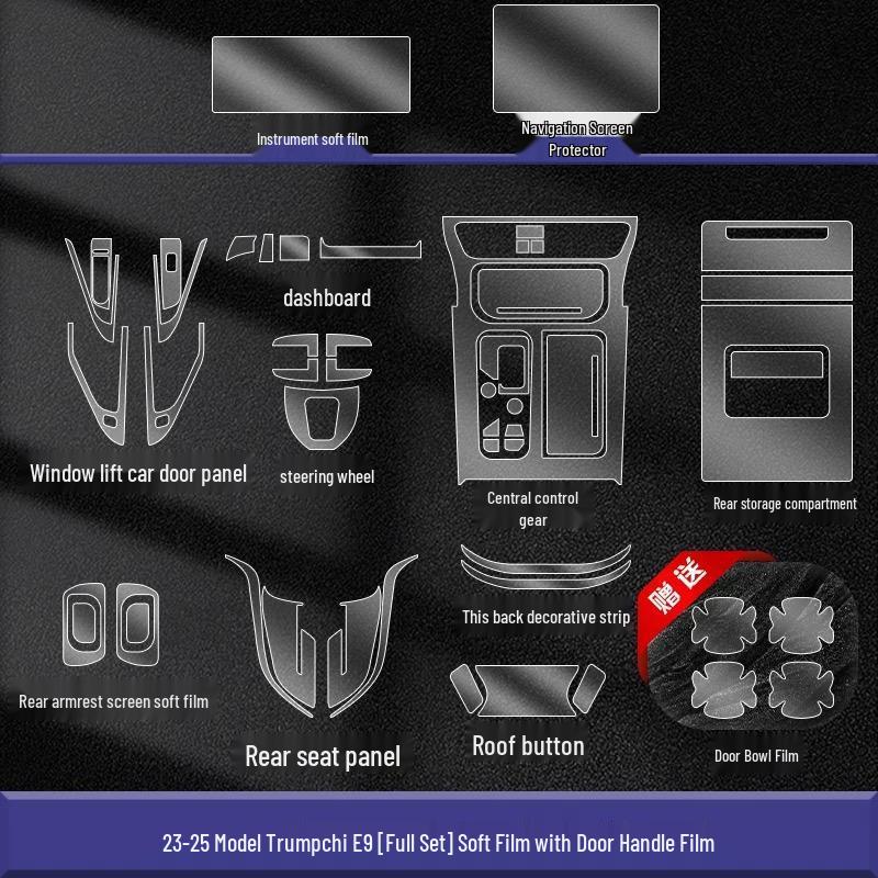GAC Trumpchi E9 Interior Protection Film for Navigation, Dashboard, and Gear Shift.