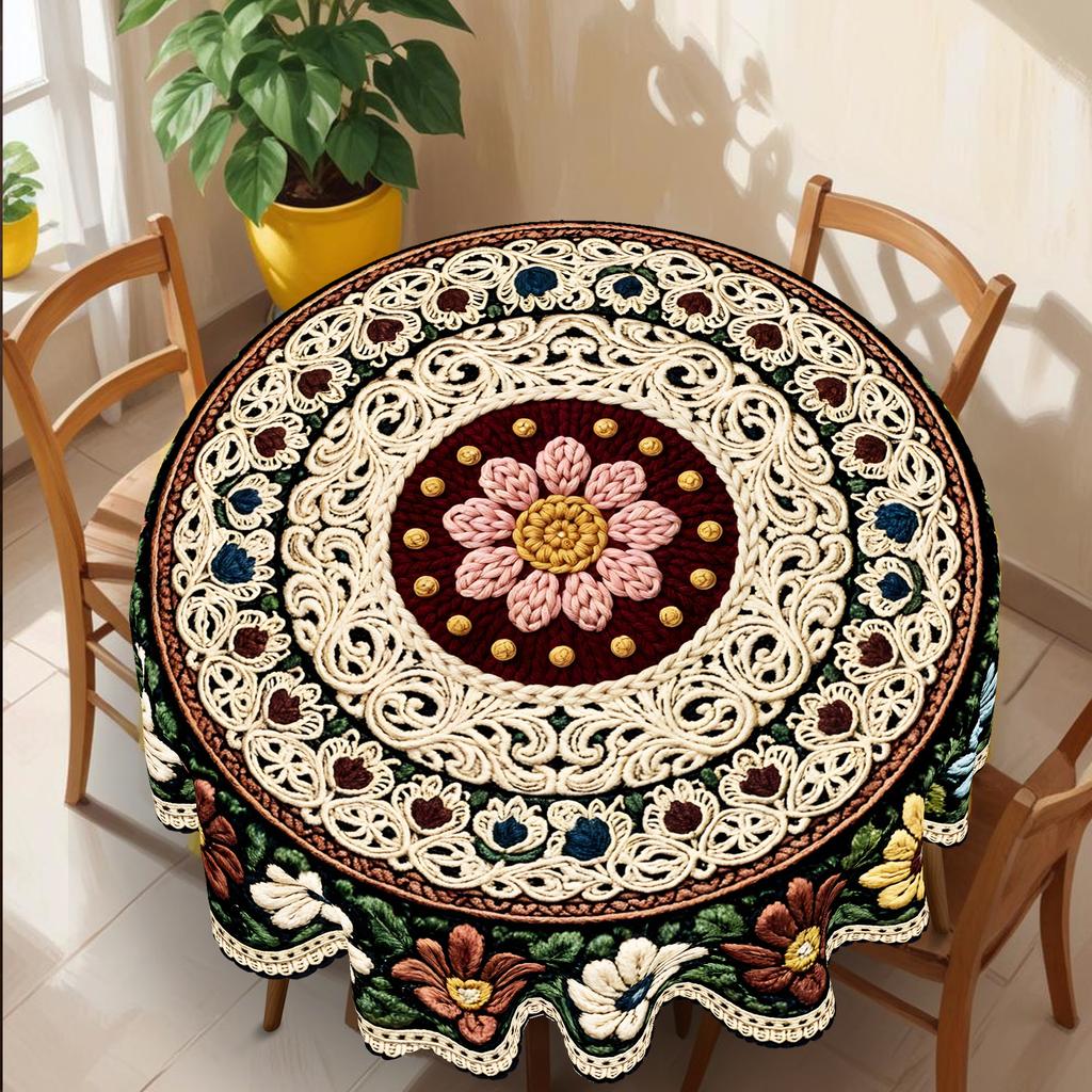 Vintage Floral-themed Tablecloth,vibrant Colors with a Low-key Luxury Floral Pattern,suitable for Rectangular and Round Dining Tables, Home Kitchen