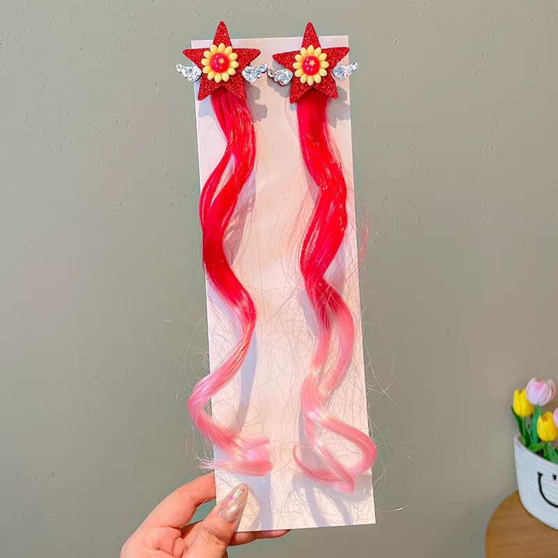 Children's Red Festive Braided Hair Clip - Safe, Non-Damaging Performance Hairpin for Girls
