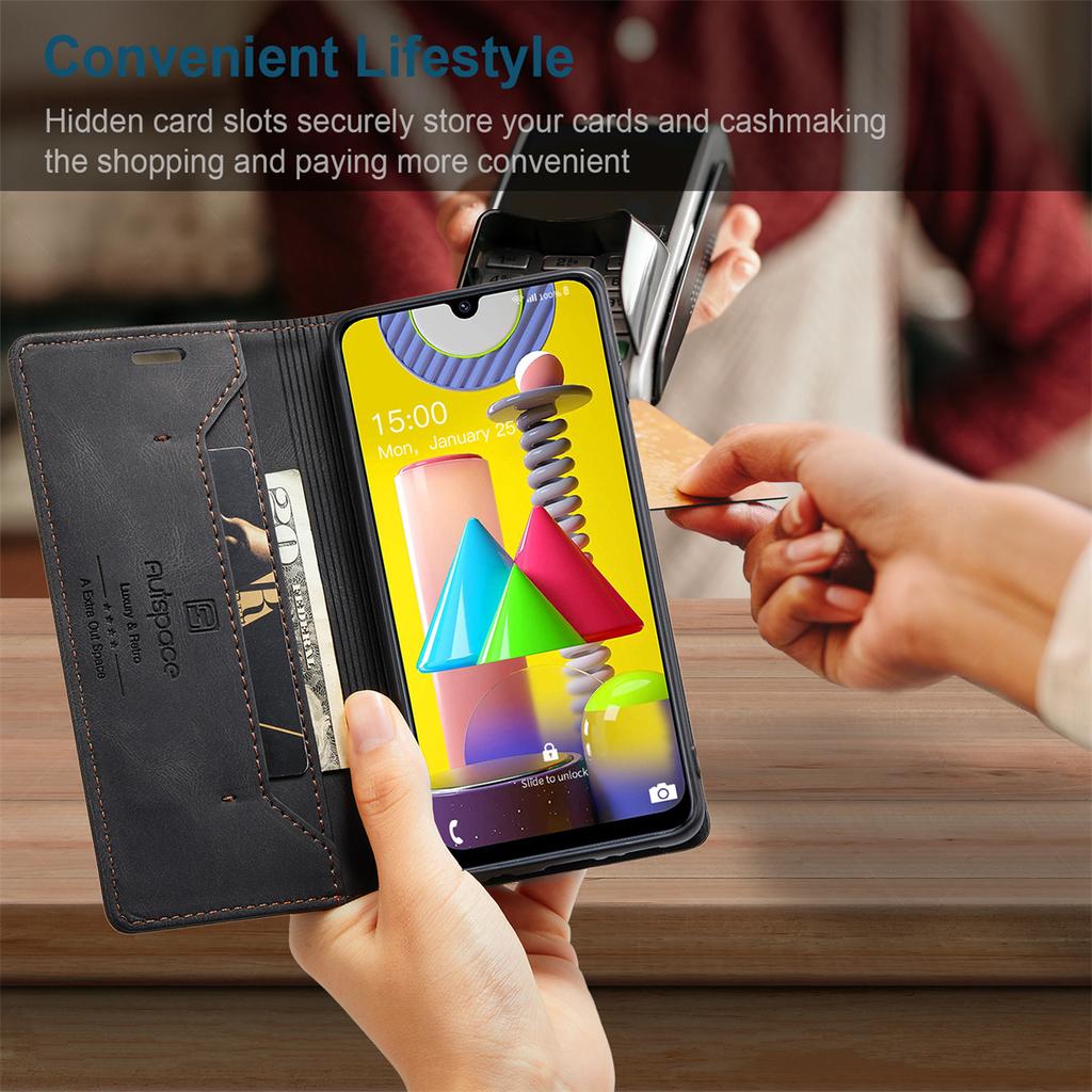 For Samsung Galaxy M31 / M31 Prime / F41 / M21s Vintage Leather Flip Wallet Case with RFID Blocking Card Slot, Matte Retro Folio Cover (4 Colors)