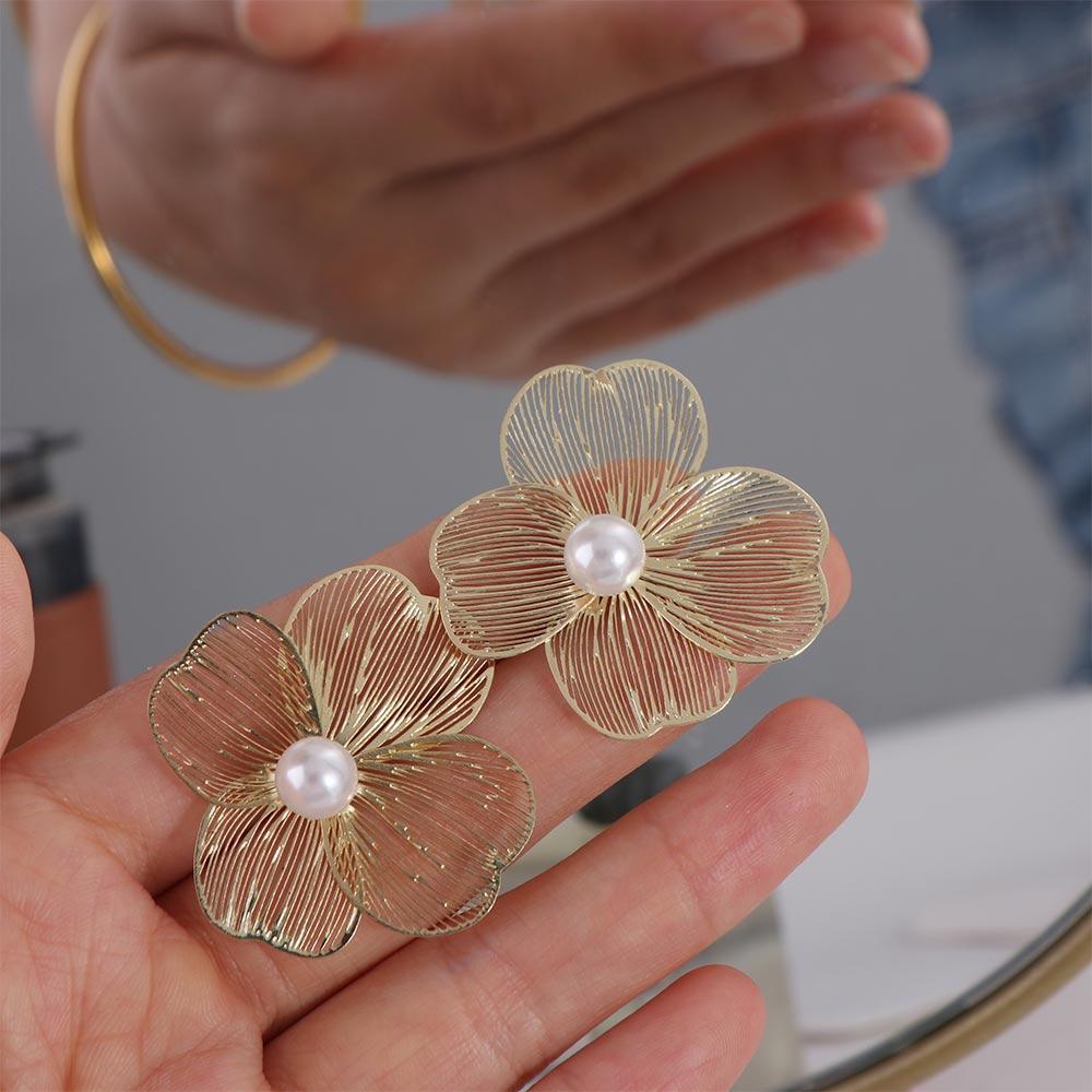 Romantic Large Flower Pearl Earrings Simple Daily Accessories