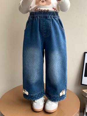 Autumn 2025 Girls' Fashionable Loose Straight-Leg Jeans for Children