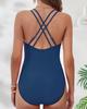 2024 European & American Solid Color Crisscross Tummy Control One-Piece Swimsuit