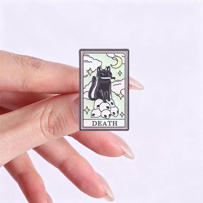 Black Cat Tarot Card Enamel Pins Gothic Mystical Cartoon Kitten Brooches Ace of Paws Lapel Badge Witchy Jewelry Gift for Friends