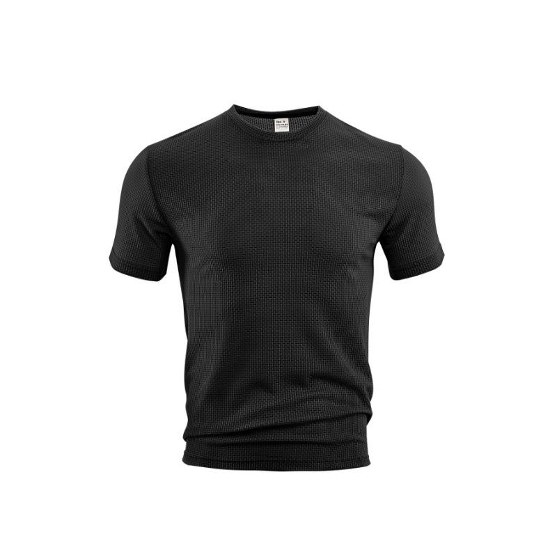 Men Waffle Knit T Shirt Crew Neck Short Sleeve Solid Color Slim Fit Casual Breathable Top
