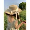 Summer Small Fresh Flat Hat Women's Seaside Vacation Visor Braided Bow Strap Sun Hat