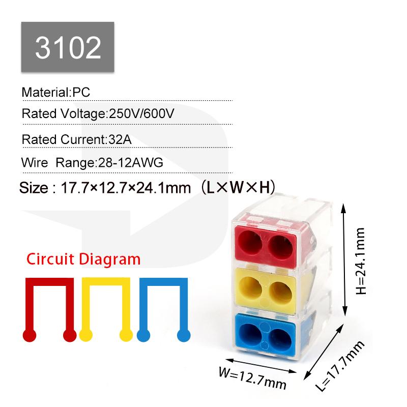 Quick Wire Connectors Compact Mini  Wiring Cable Conector For Home Junction Box Conductors Push-in Terminal Block AWG 28-12