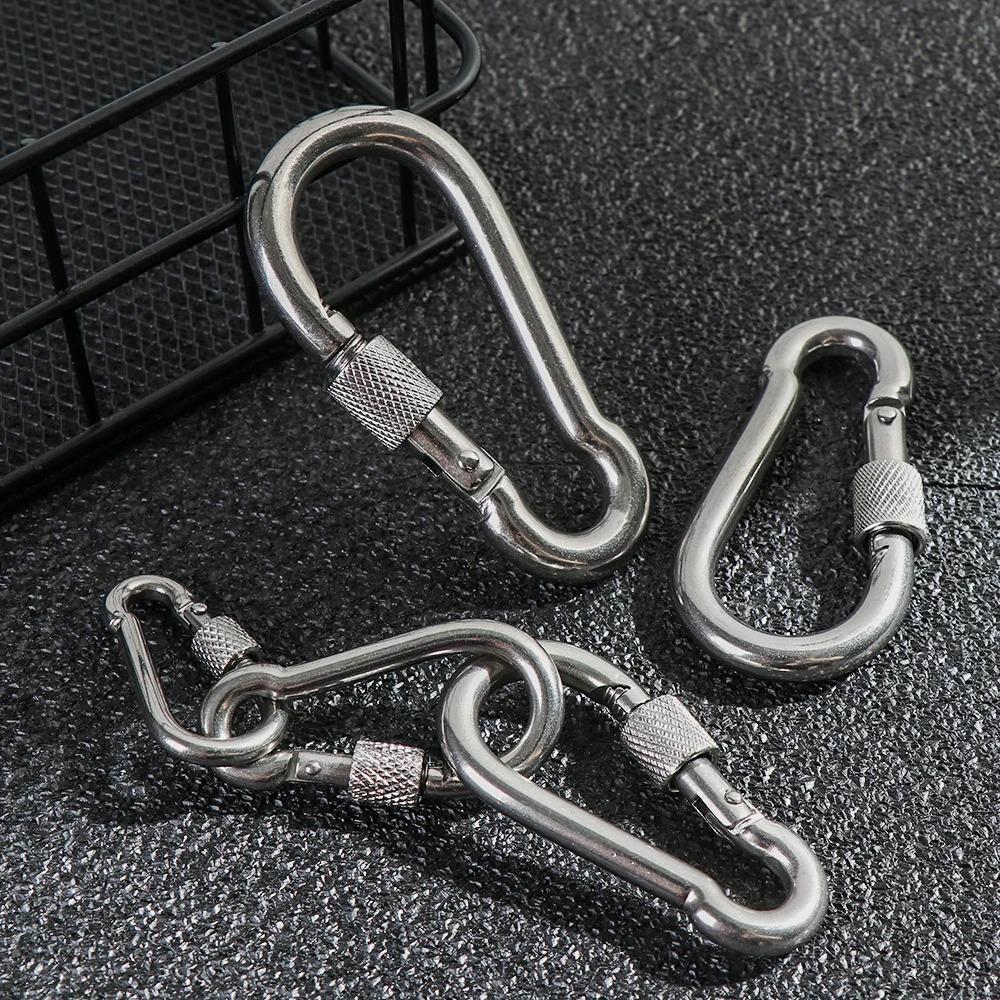 5pcs Stainless Steel Lock Ring M4-M12 Safety Snap Hook Carabiner Spring Snap Quick Link Outdoor Camping Gear Equipment.